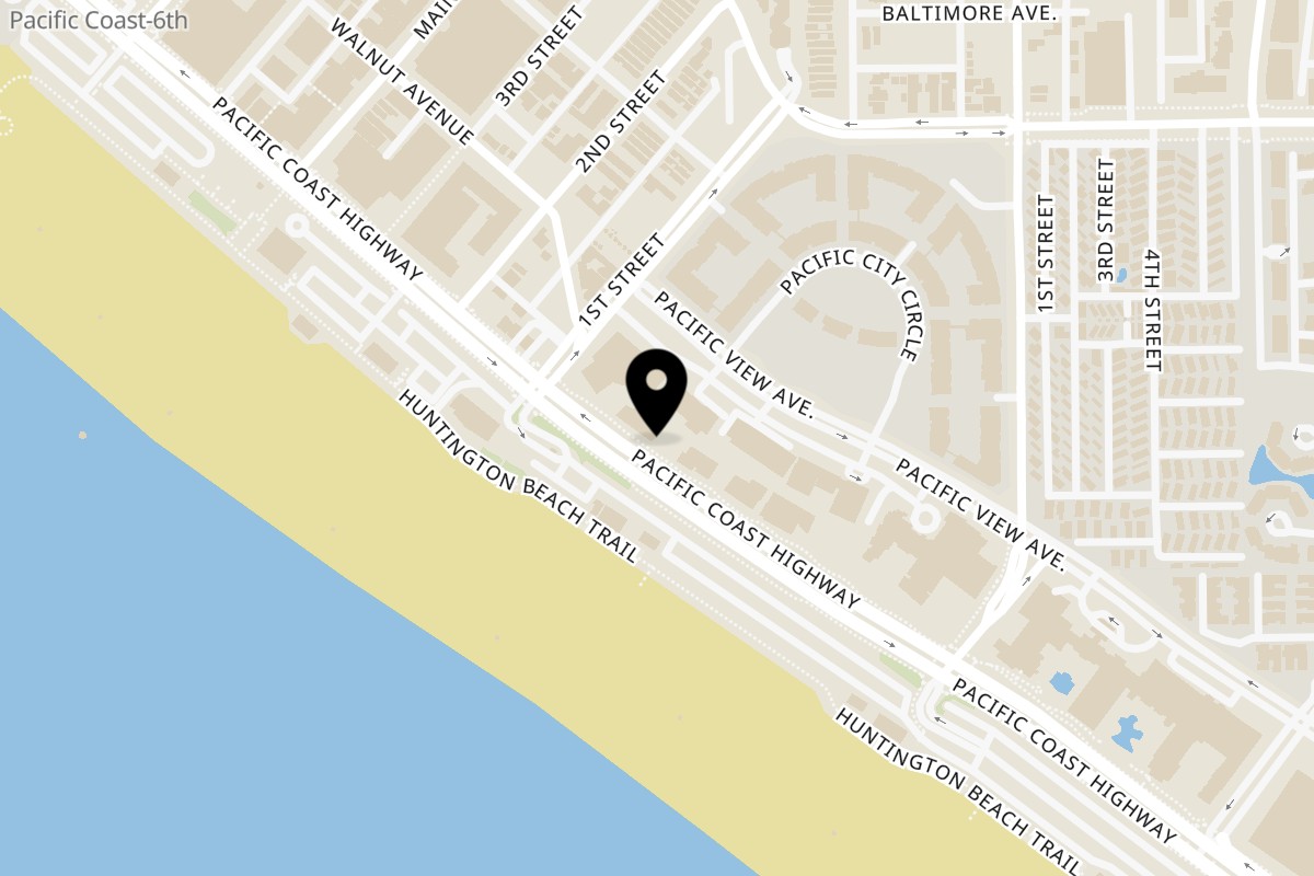 Map showing the location of Nardò Italian Restaurant Huntington Beach on 21022 Pacific Coast Hwy in Huntington Beach